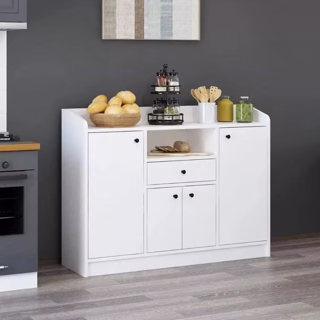 Mobile multiuso Arina Veriaffari bianco con 4 ante e cassetto L: 120 cm, P: 35 cm, H: 90 cm