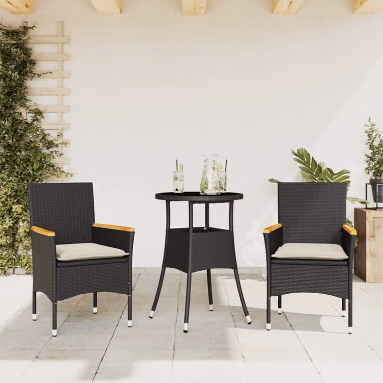 Maison Exclusive - Set da Pranzo da Giardino 3 pz con Cuscini Polyrattan e Vetro