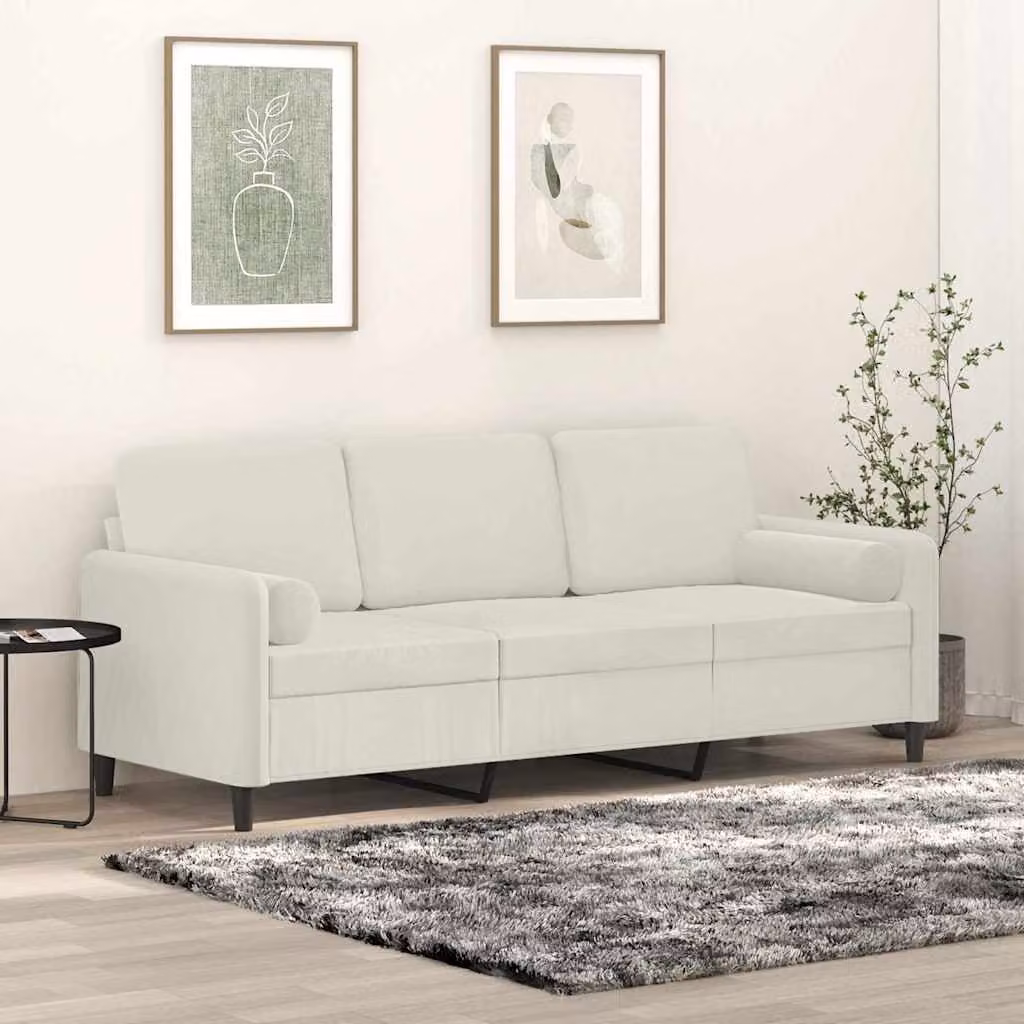 vidaXL Divano a 3 Posti Moderno in Velluto Beige con Cuscini e Coperture Rimovibili L: 198 cm, P: 80 cm, H: 77 cm