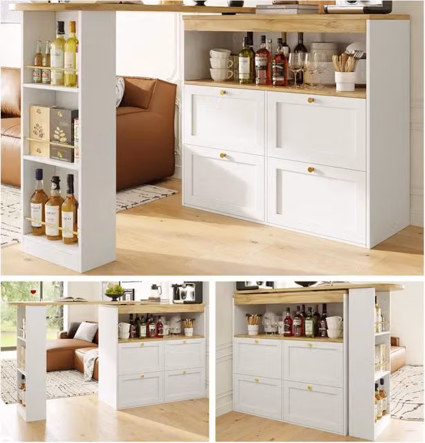 Mobile contenitore con quattro cassetti MDF bianco 105 x 39 x 102 cm con ripiani girevoli