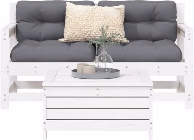 Set Divani da Giardino 3 pz Bianco in Legno Massello di Pino 3250761