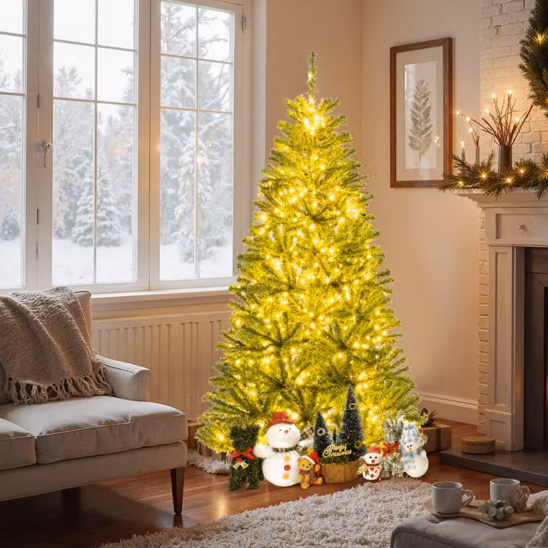 Albero di Natale artificiale pre-illuminato con 700 luci LED warm white Costway, Verde, Altezza: 180 cm