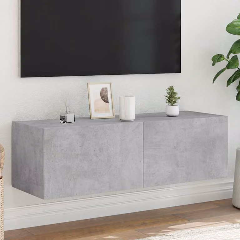 Mobile TV a parete vidaXL con luci LED integrate, design minimalista in legno e MDF, Grigio, L 100 cm x P 35 cm x H 31 cm