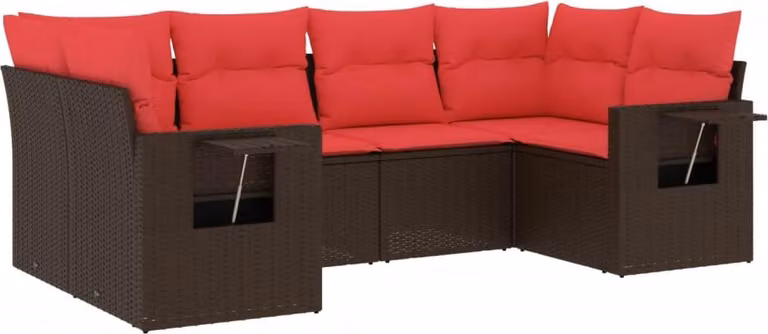 Set Divani da Giardino 6 pz con Cuscini Marrone in Polyrattan