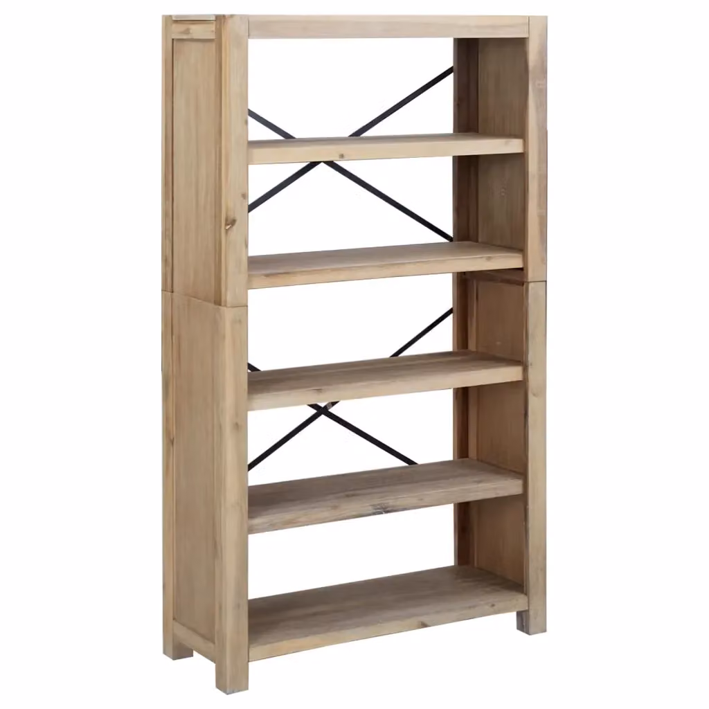 Libreria vidaXL in legno di acacia e metallo stile rustico, colore marrone, L 80 cm x P 30 cm x H 140 cm – 2