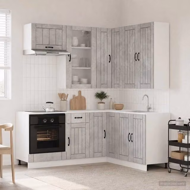 Unità cucina componibile vidaXL 8 pezzi in stile minimalista con ante in vetro, colore grigio, in legno e MDF