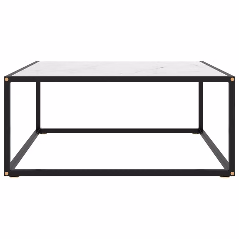 Tavolino nero con vetro bianco effetto marmo 80x80x35 cm