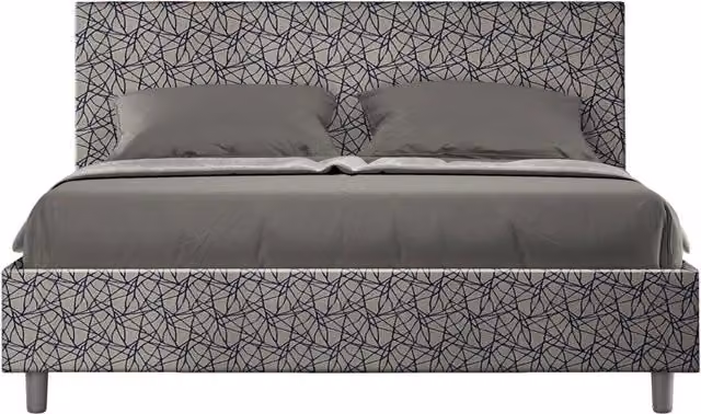 Letto Matrimoniale Era Adele Blu con Contenitore e Rete a Alzata, Imbottito in Tessuto, L/P: 160 x 200 cm