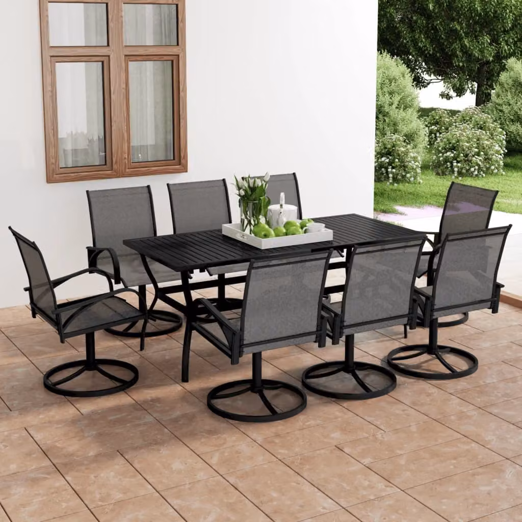 The Living Store Set da pranzo da giardino 9 pezzi Textilene e acciaio