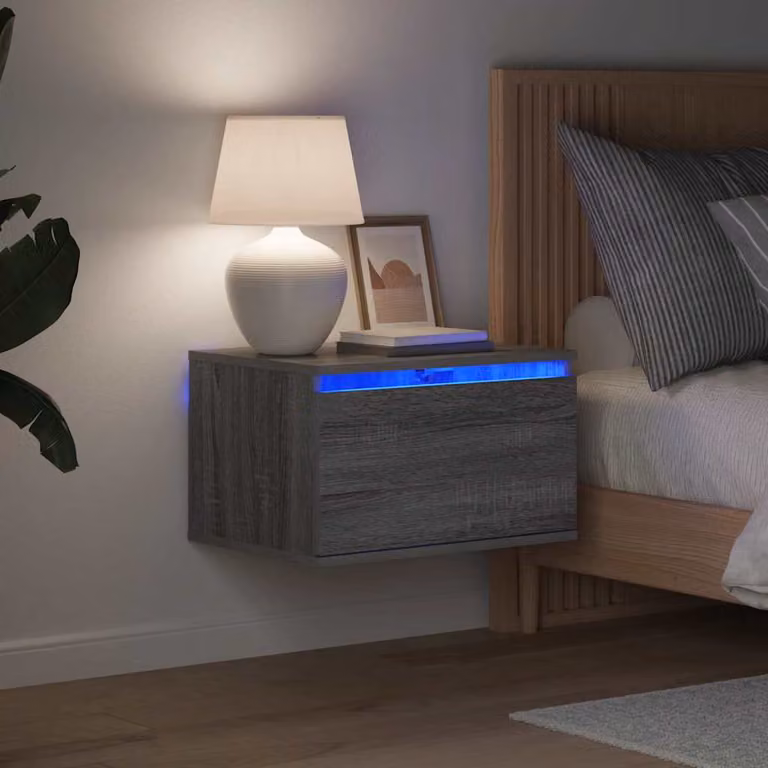 vidaXL Comodino da parete moderno con luci LED integrate Grigio Sonoma