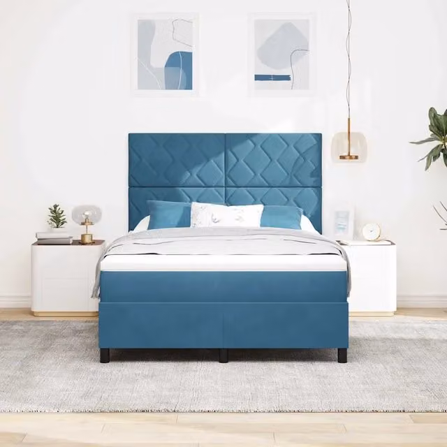 Letto a molle con testiera in velluto blu vidaXL L/P: 160 x 200 cm – 1