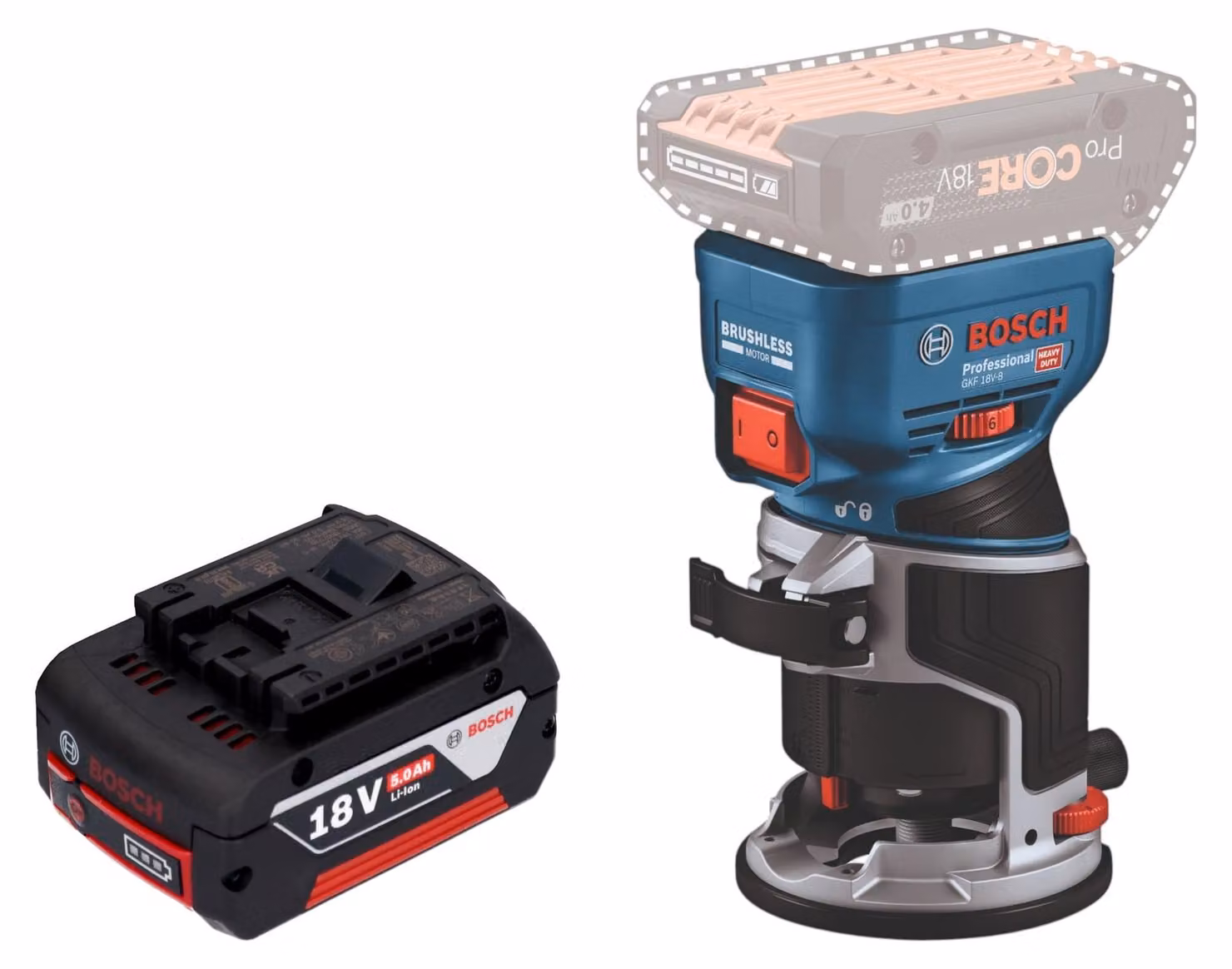 Bosch GKF 18V-8 Pantografo professionale per bordi a batteria 18 V 8,0 mm senza spazzole + 1x batteria ricaricabile 5,0 Ah - senza caricabatterie