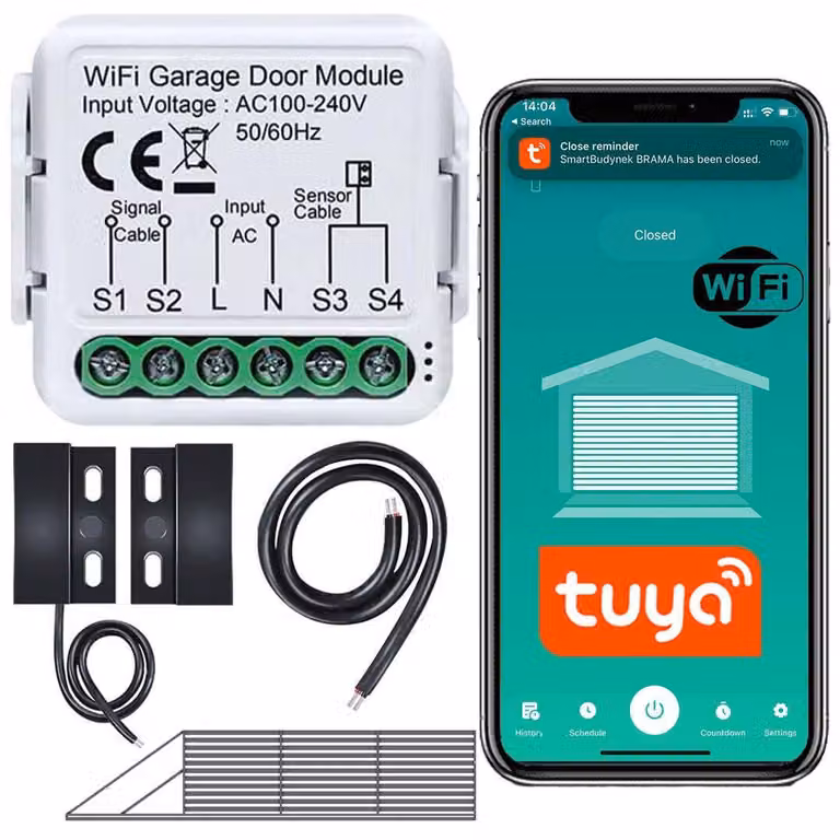 Porta garage motorizzata WiFi con sensore magnetico, 480 cm, colore bianco