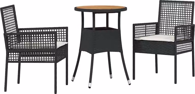Set da Pranzo per Giardino 3 pcs Nero polyrattan