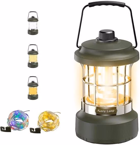 Lampada da campeggio LED Unyqoos® 4-in-1 con power bank da 4000 mAh – lanterna e torcia portatile, con 3 livelli di luminosità regolabili (bianco caldo/giallo caldo), grado di protezione IP44, realizzata in ABS, autonomia fino a 48 ore.