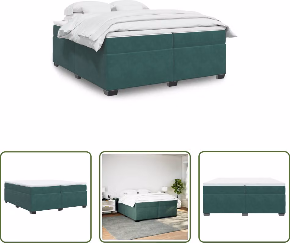 The Living Store Letto a molle con materasso verde scuro 200x200 cm in velluto