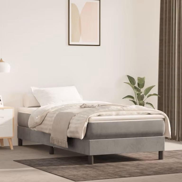 The Living Store Letto a molle con materasso grigio chiaro 90x200 cm in velluto