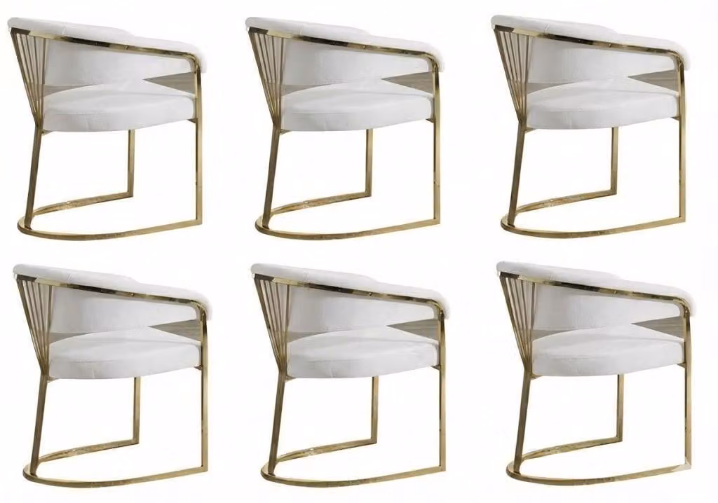 Sedie da pranzo moderne con dettagli dorati e rivestimento bianco