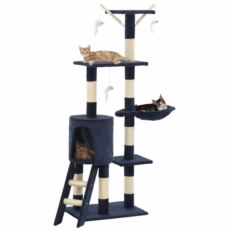 Albero per Gatti con Tiragraffi in Sisal 138 cm Blu Scuro