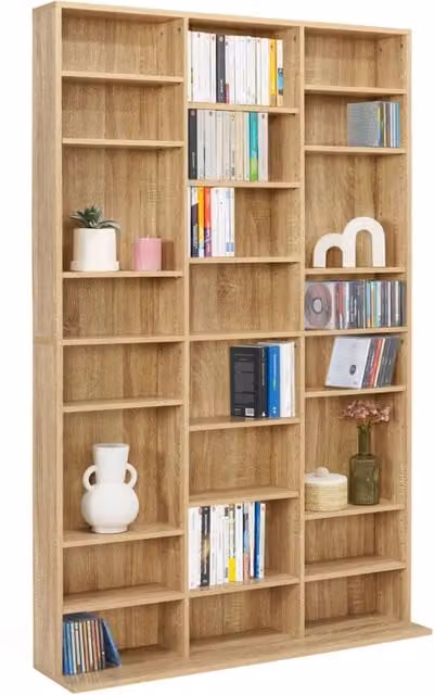 IDMarket Scaffale libreria porta CD con 30 scomparti e ripiani regolabili in MDF color beige