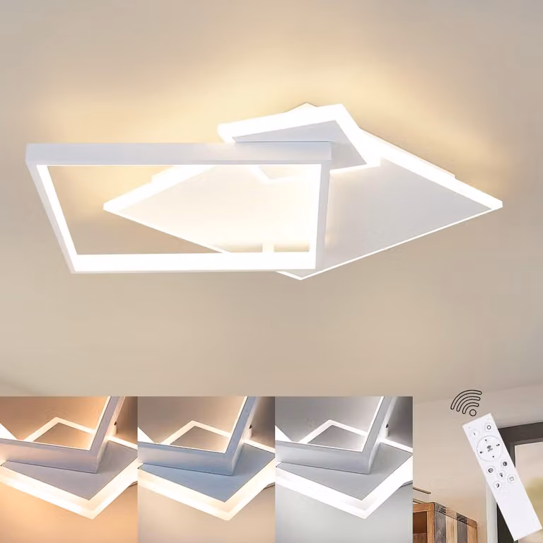 Lampada a soffitto LED, ideale per il soggiorno, dimmerabile, lampada da soggiorno da 50W con telecomando, realizzata in metallo, illuminazione a soffitto bianca, adatta per sala da pranzo e cucina