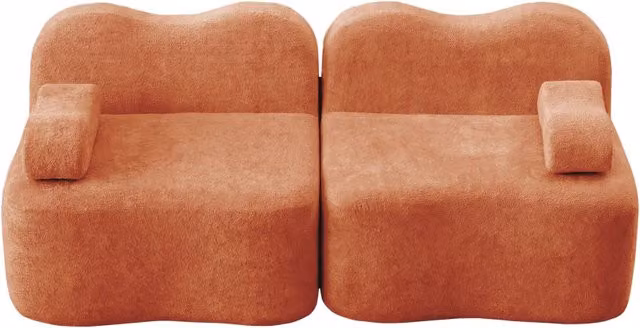 Divano modulare 2 posti moderno in velluto arancione con seduta profonda e pouf coordinato