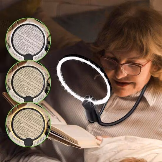 Lente d'ingrandimento USB ricaricabile con illuminazione a LED, ingrandimento 10x – lente multifunzione 3-in-1 da collo, da mano e da tavolo, ideale per anziani