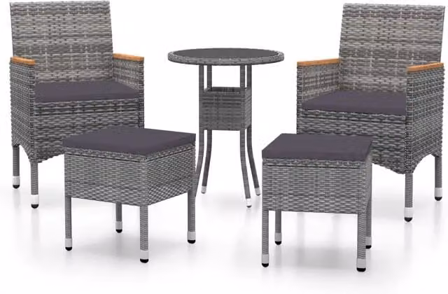 Set Divani da Giardino 5 pz | Set Salotto da Giardino in Polyrattan Grigio