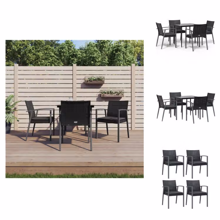 vidaXL Set da pranzo da giardino 5 pezzi con cuscini in polirattan e acciaio - Set di mobili da giardino