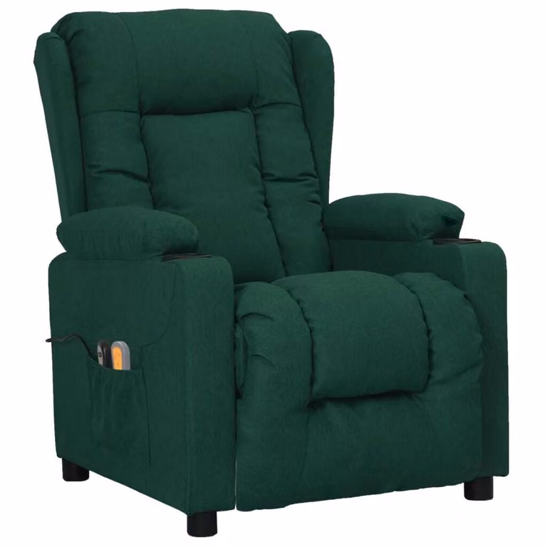 vidaXL Sedia da massaggio elettrica in tessuto verde scuro