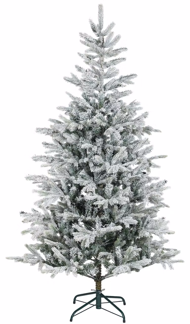 Albero di Natale Innevato Alto 180 cm con 1207 Rami Realistici e Base in Metallo Pieghevole Verde e Bianco