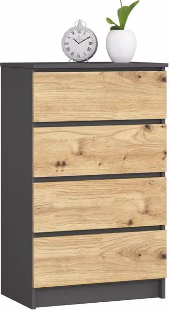 Cassettiera Akord Furniture AKORD K60 Grigia Grafite con inserto Quercia Artisan, L 60 cm x P 40 cm x H 99 cm – 1