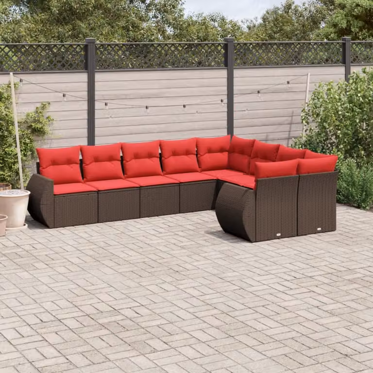 Set di divani da giardino vidaXL in polyrattan marrone con cuscini e struttura in metallo