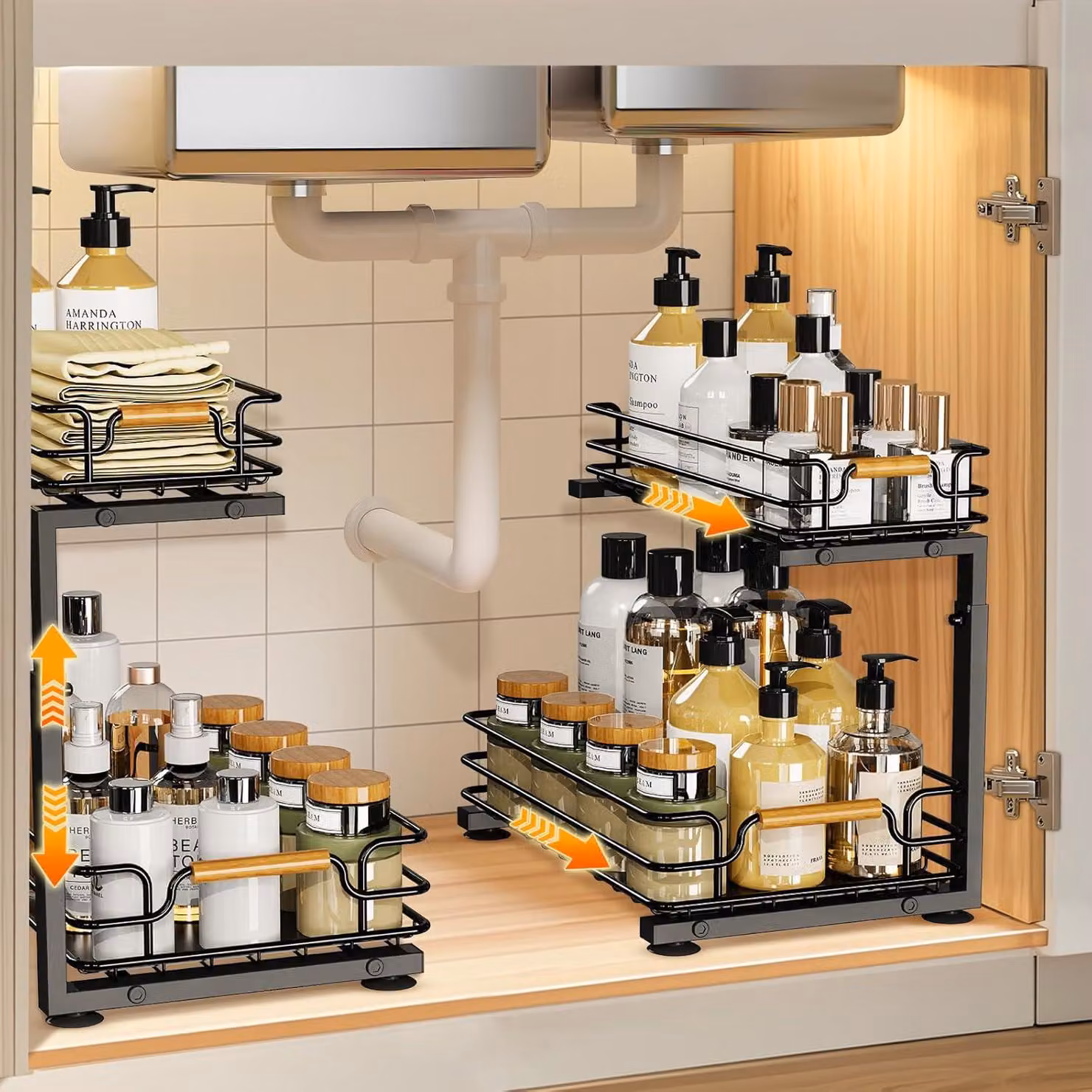 Ripiano metallico regolabile per la cucina o il bagno, con 2 ripiani, altezza 44,5 cm, espandibile