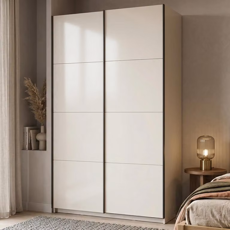 Dmora Guardaroba Grande Tredozio 146x218h cm Bianco Crema, Appendiabiti 2 Ripiani