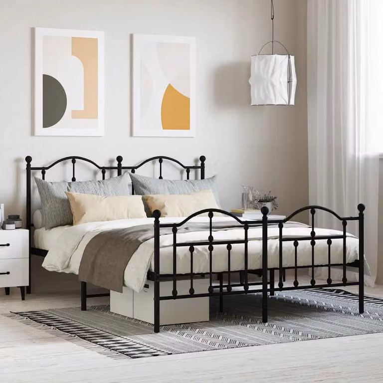 vidaXL Giroletto in metallo nero con testiera e pediera L/P/H: 140 x 190 x 97 cm