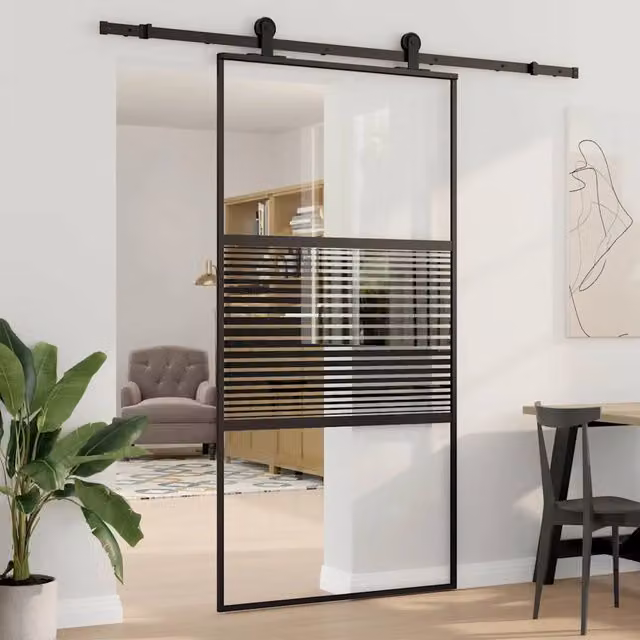 Porta scorrevole moderna vidaXL in alluminio e vetro nero L: 102,5 cm, P: 2 cm, H: 205 cm – 1