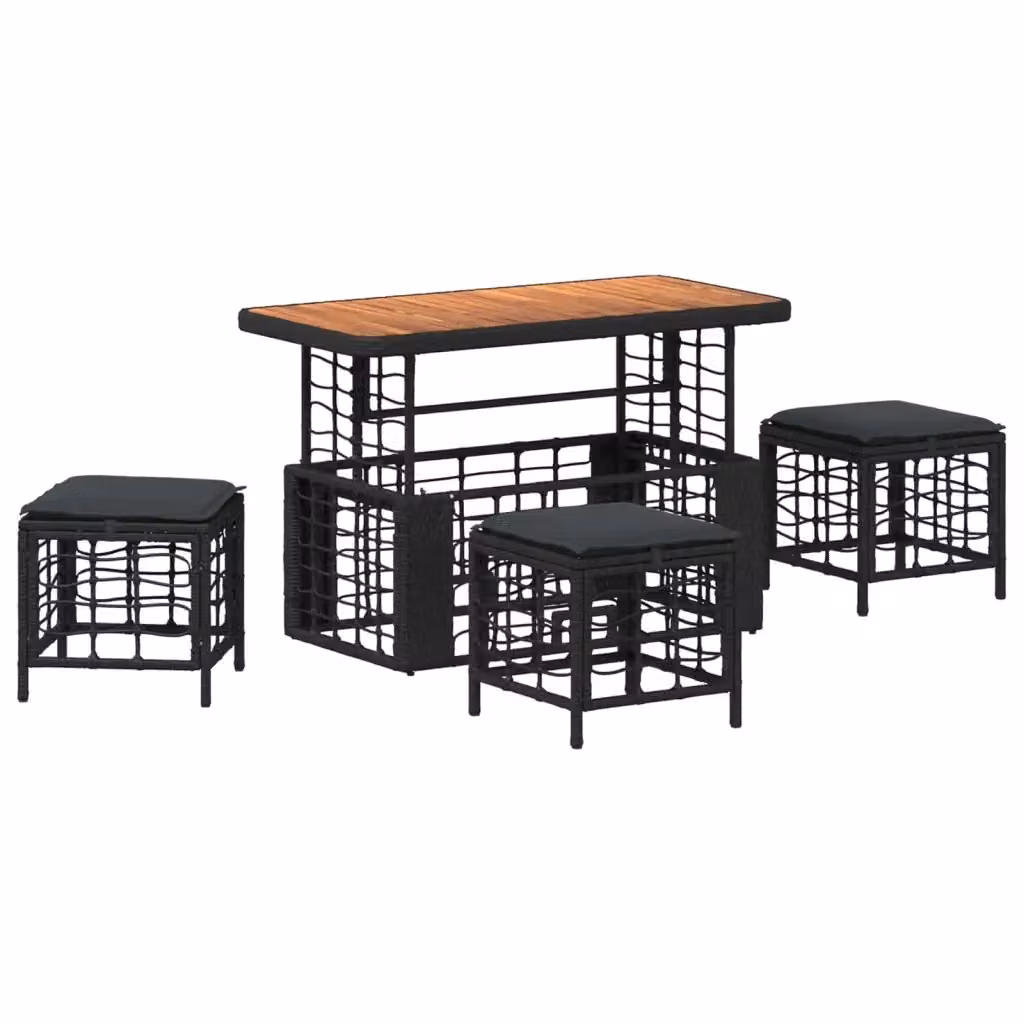 Set da pranzo per giardino e terrazzo vidaXL in rattan e legno di acacia nero e grigio – 2