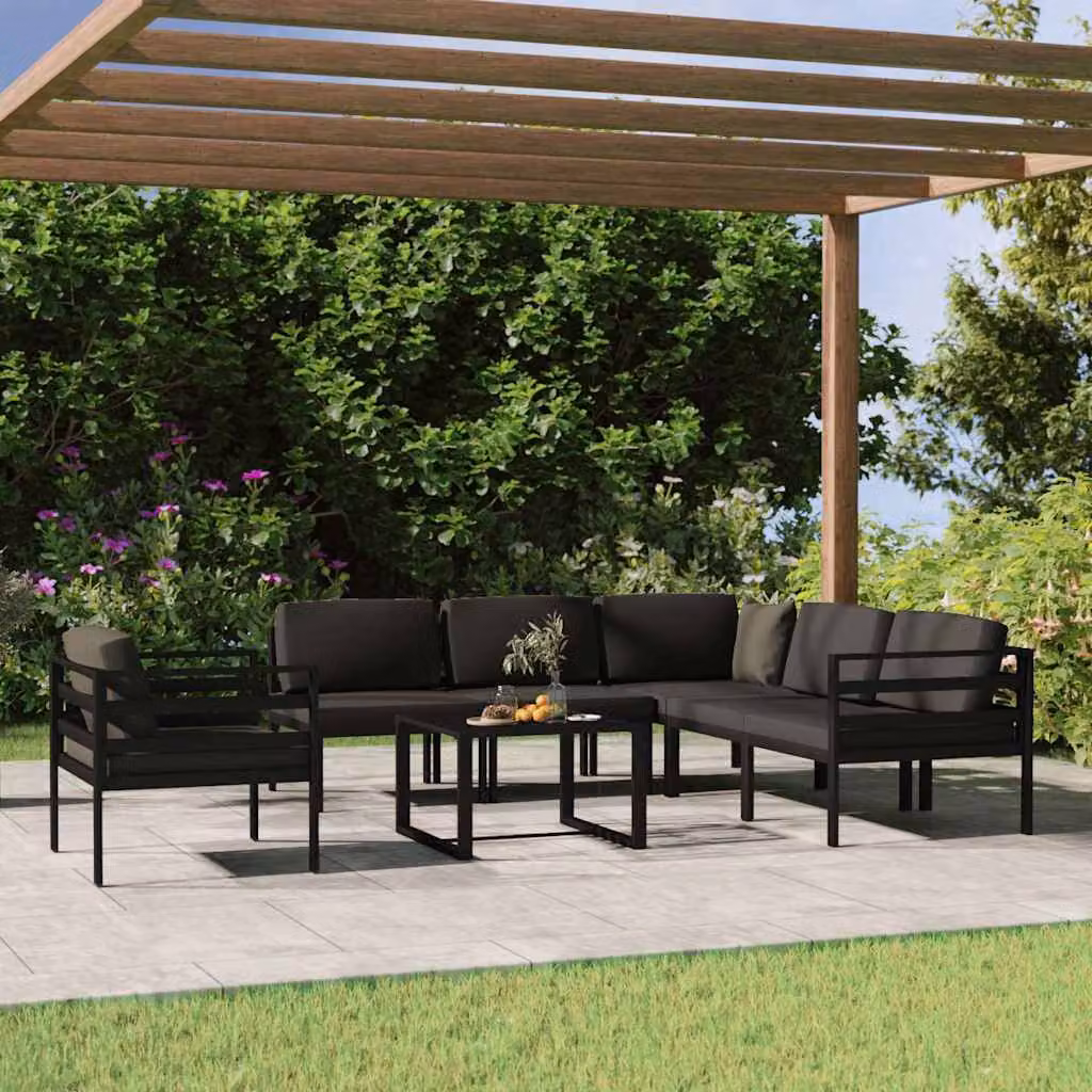 vidaXL Set Divani da Giardino 7 pz Moderno in Alluminio Antracite con Cuscini – 1