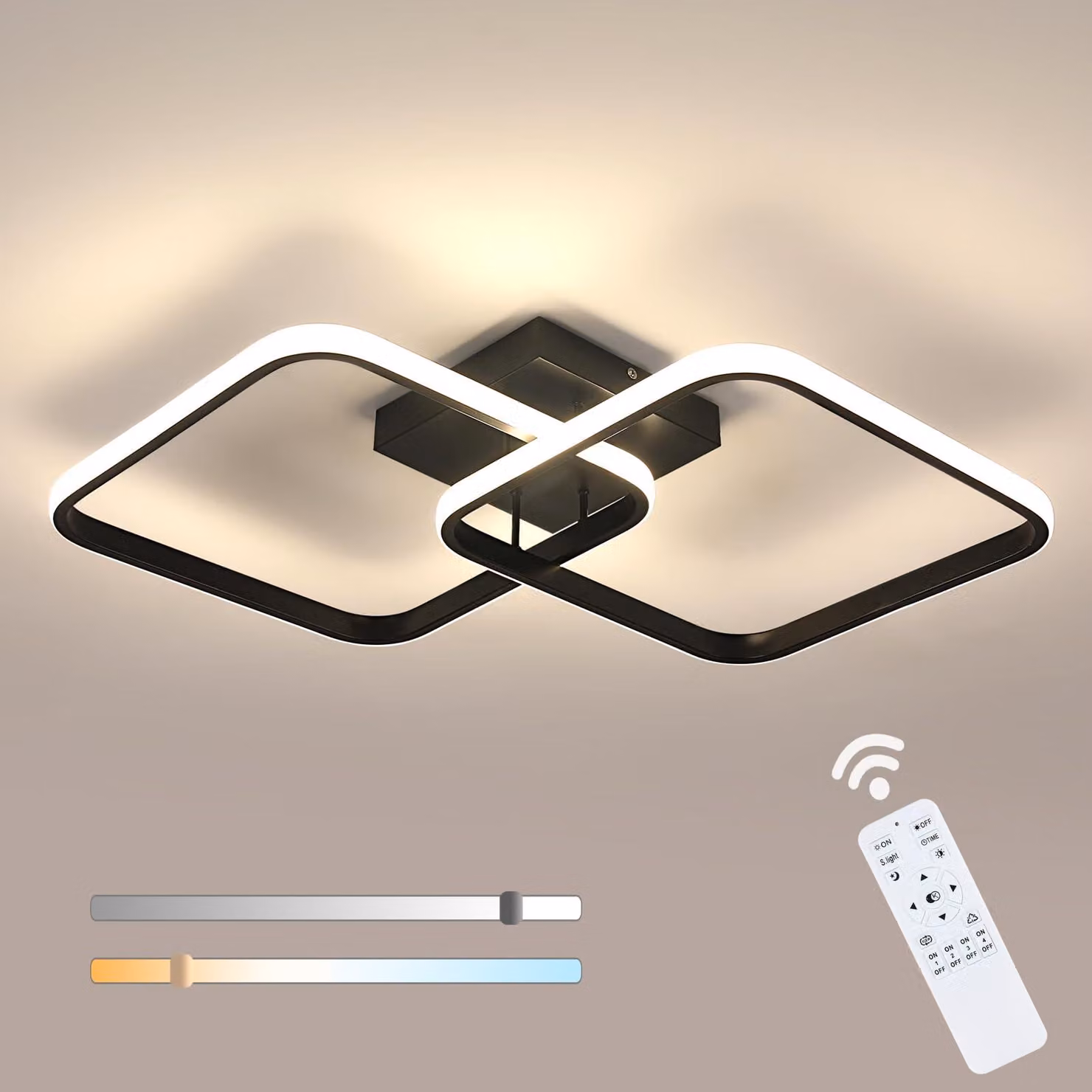 Lampada da soffitto LED Osairous, dimmerabile, 50W, 5625LM, 3000-6500K, colore nero, diametro 64 cm
