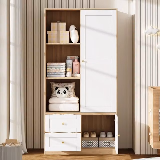 Armadio con ante scorrevoli ¨C Minimal ¨C Bianco rovere, 90x50x180 cm, con appendiabiti e cassetti