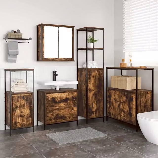 Set di mobili per il bagno 5 pz Marrone 36 x 35 x 165 cm 3328371
