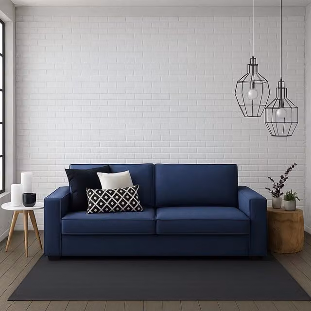 Divano a 3 posti Diopside Talamo Italia in tessuto blu con coperture rimovibili e cuscini inclusi L: 220 cm, H: 90 cm, P: 95 cm – 1