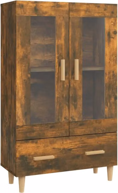 Buffet moderno in legno e vetro marrone con ante a vetro e cassetti per cucina o soggiorno L/P/H: 115 x 31 x 70 cm – 1