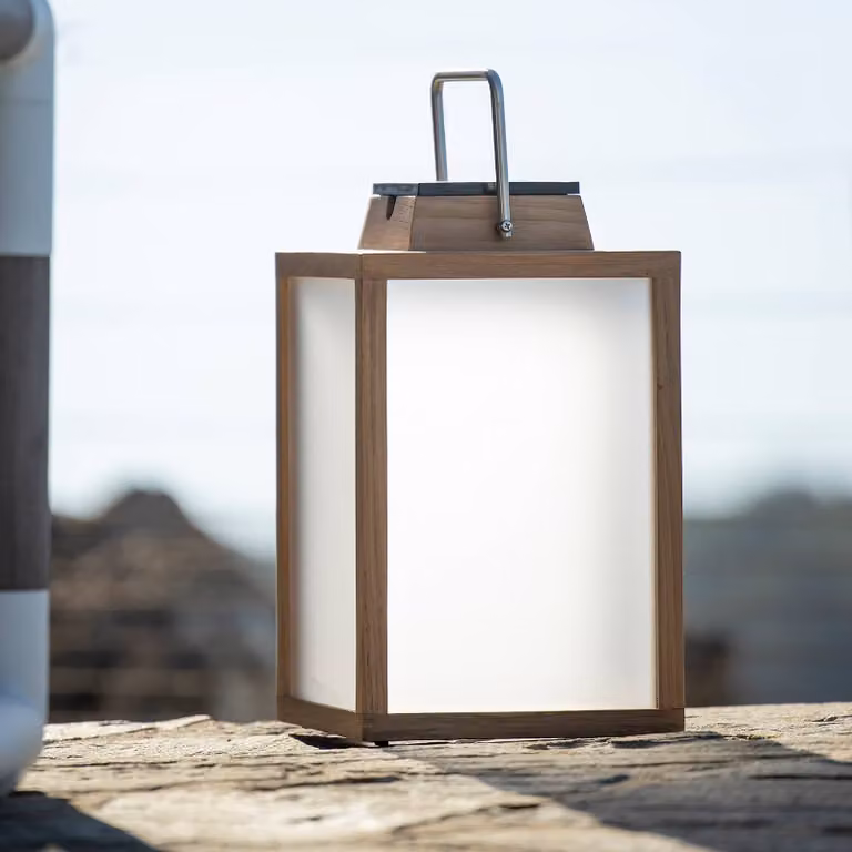 Les Jardins Lanterna solare a LED Tradition in teak Altezza 40 cm Tradition, dimmerabile, Legno chiaro, Legno, Lampade solari