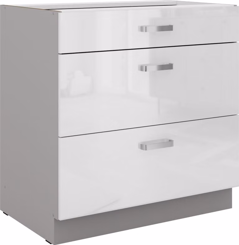 Base cucina 80 Bianca Bianco lucido + guida soft-close grigia a estrazione totale