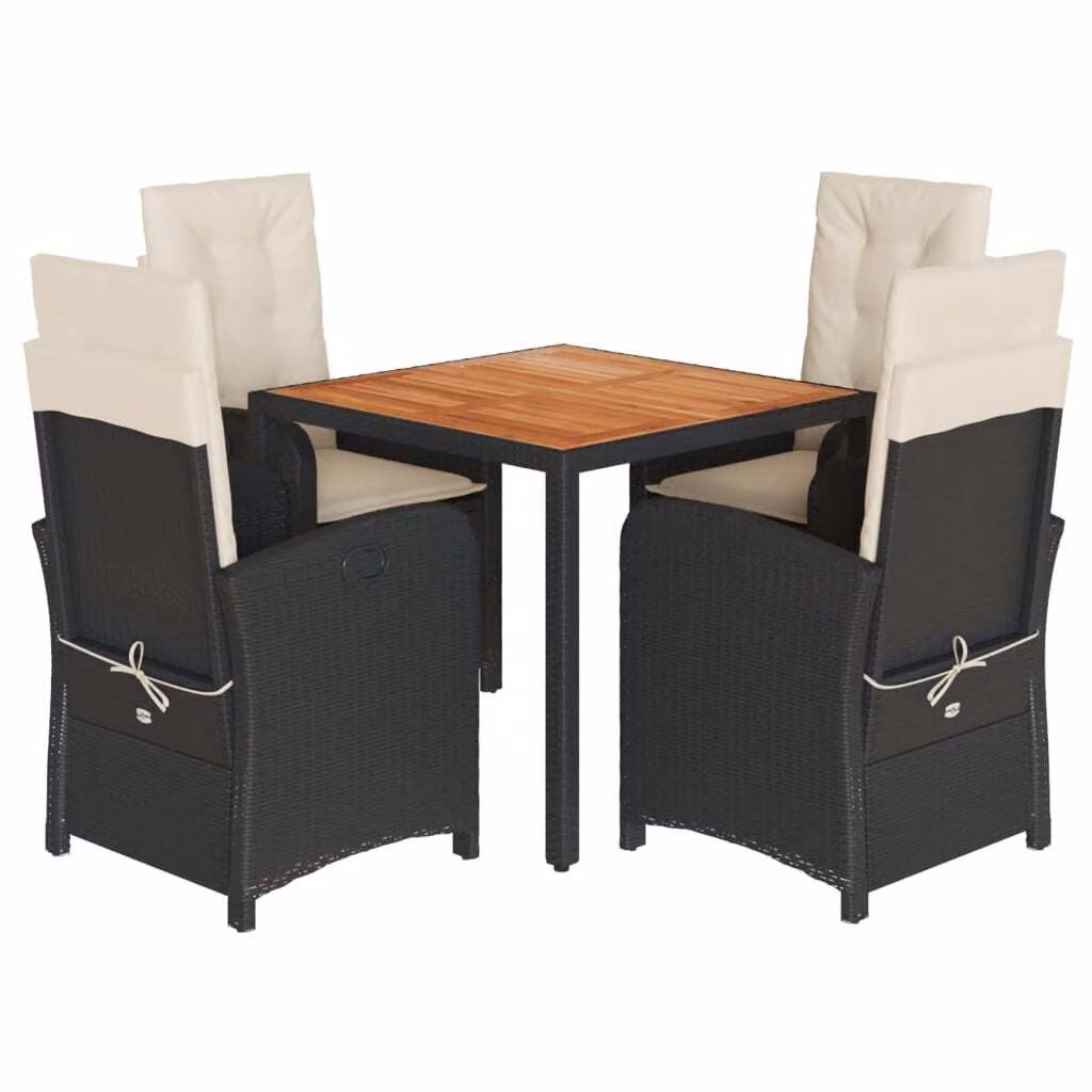 Set da Pranzo da Giardino 5 pz Nero con Cuscini in Polyrattan