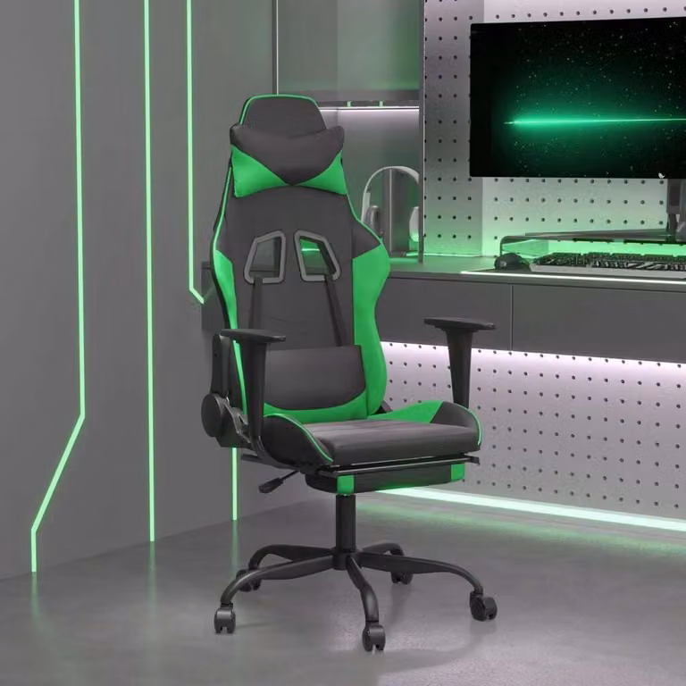 The Living Store Sedia da gioco con massaggio e poggiapiedi in ecopelle nera e verde