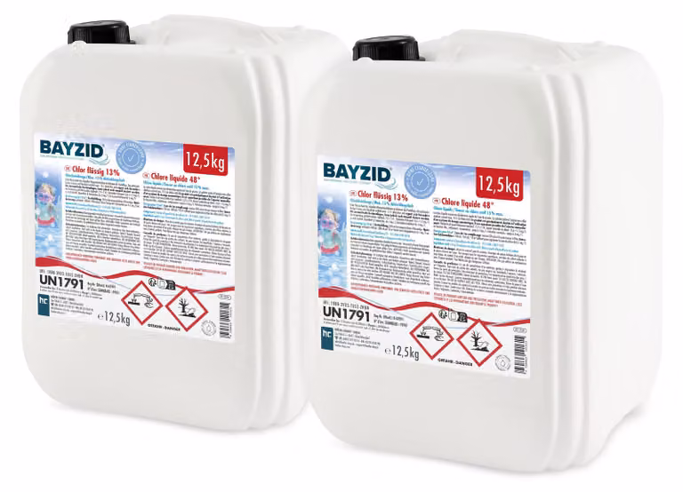 2x12,5 kg BAYZID® cloro liquido 13% per una disinfezione efficace della piscina