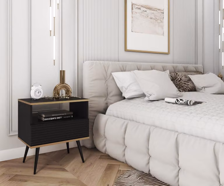 Comodino JENY 2 - nero / oro / gambe nere